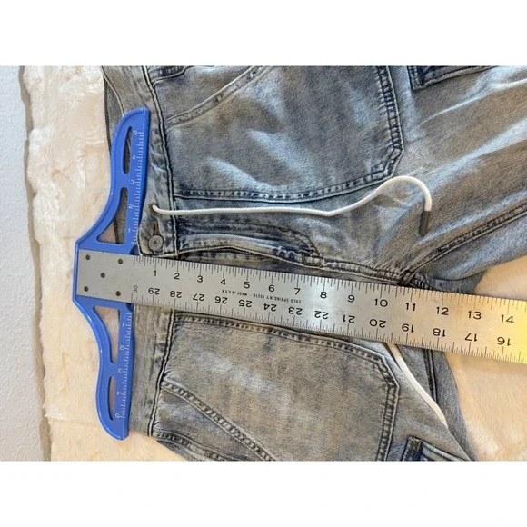 American Eagle Womens Acid Wash Cargo Jogger Jeans Light Blue Drawstring Denim - Picture 13 of 15